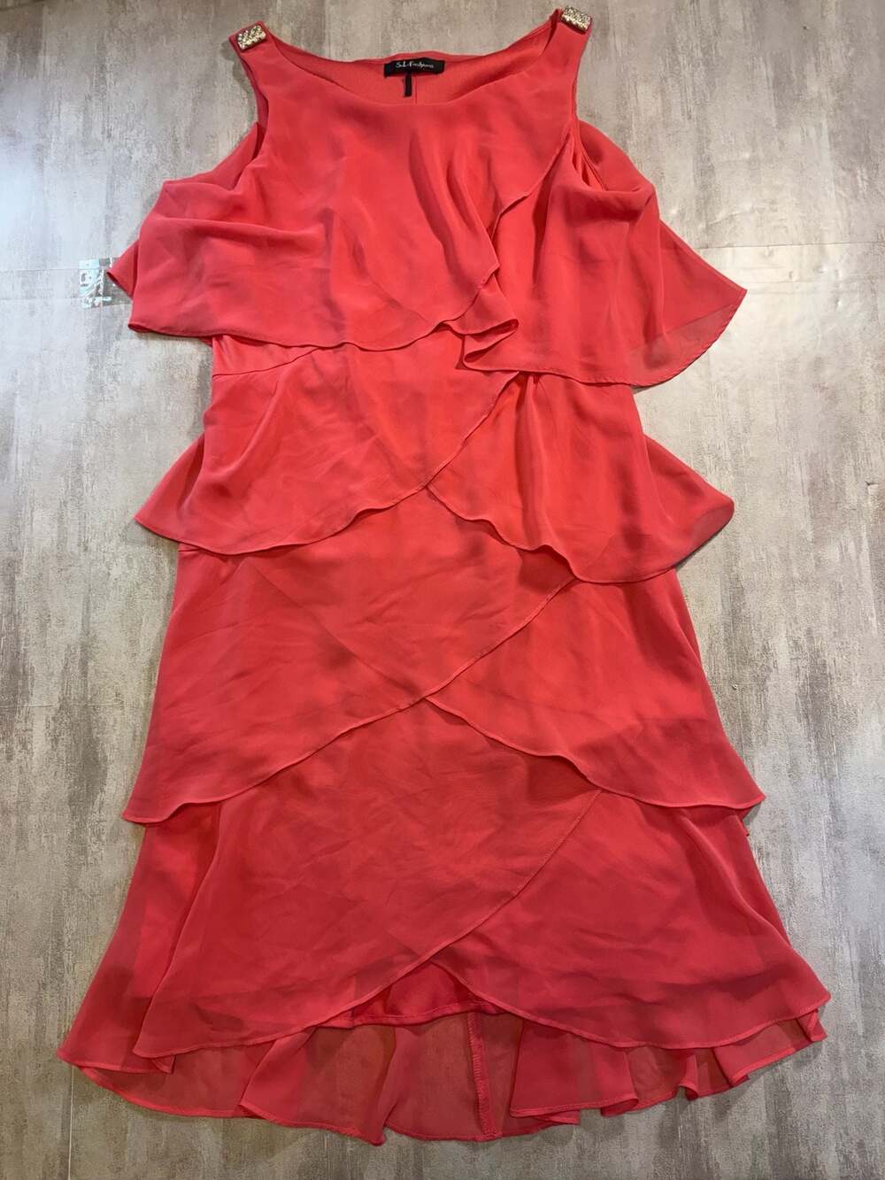 S.L. Fashions Coral Sleeveless Tiered Ruffle Dress - Picture 1 of 5
